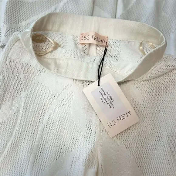 Les Friday Women's White Beach Pants Wide Leg Size S Resort Wear Knit wear NWT - Picture 9 of 15